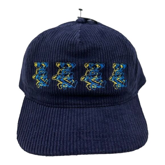 Grateful Dead Dancing Bears Hologram Corduroy Snapback Hat‎ Cap Navy Blue OSFM - Picture 1 of 6